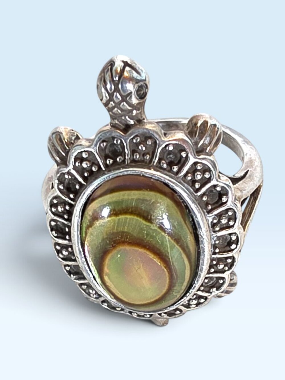Rare Find Vintage 925 Sterling Silver Abalone Tortoise Ring